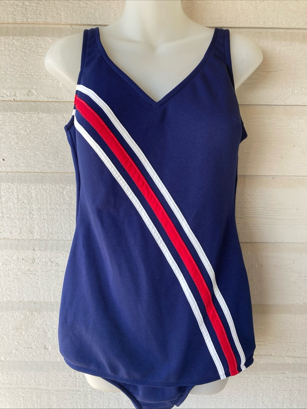 Vintage 60s Pin up style Navy V-Neck One piece swimsuit Robby Len size 14